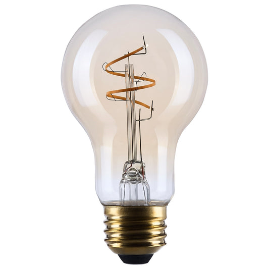 Nuvo Lighting S14226 3.5W A19 LED Bulb | Amber Glass Spiral Filament | 2000K Warm White, Dimmable, Wet Rated | 300 Lumens, E26 Base | Model S14226