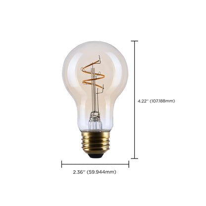 Nuvo Lighting S14226 3.5W A19 LED Bulb | Amber Glass Spiral Filament | 2000K Warm White, Dimmable, Wet Rated | 300 Lumens, E26 Base | Model S14226