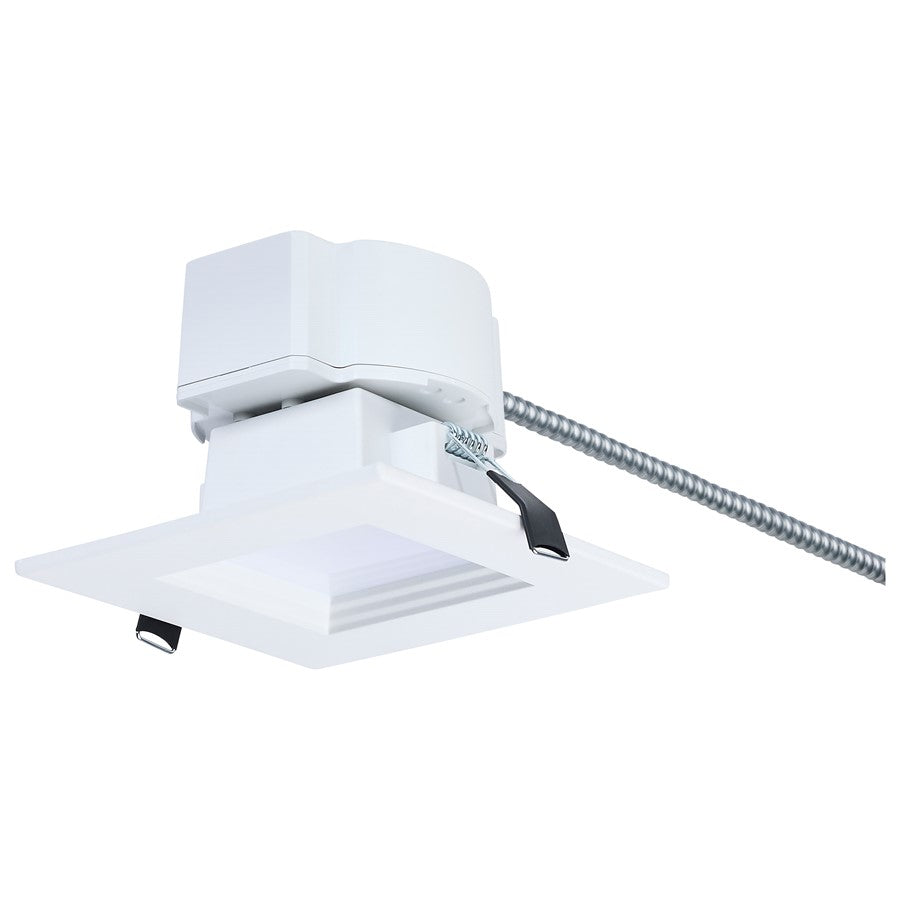 Nuvo Lighting Satco Plus Series 4in Square LED Downlight | Field-Selectable CCT & Wattage White Aluminum Regressed Baffle | Commercial | Model S21608