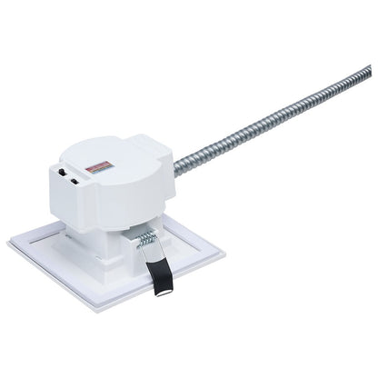 Nuvo Lighting Satco Plus Series 4in Square LED Downlight | Field-Selectable CCT & Wattage White Aluminum Regressed Baffle | Commercial | Model S21608
