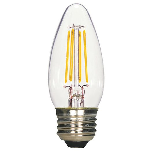 Nuvo Lighting Satco 4.5W LED B11 Bulb 3-Pack | Clear Glass 2700K Warm White | Dimmable Damp-Rated for Bathroom & Vanity | 350 Lumens 80 CRI | Model S21709