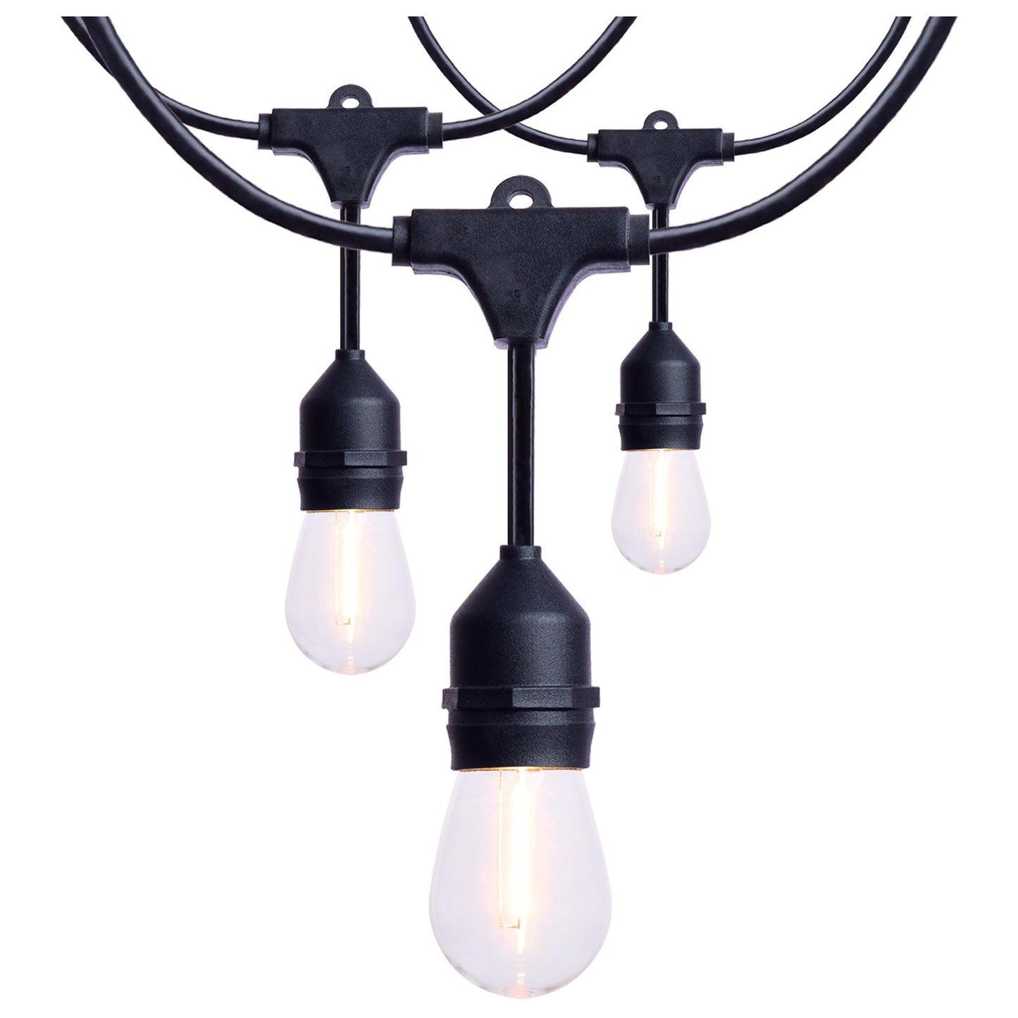 Nuvo Lighting 24ft LED String Light 12-S14 Lamps | Decorative Black and Warm White Glass | Outdoor Patio & Party Room | Model S8020R1