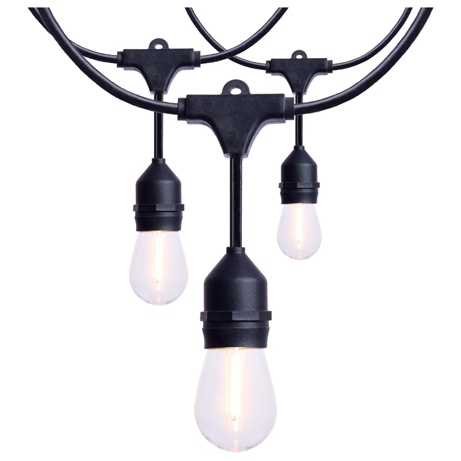 Nuvo Lighting 24ft LED String Light 12-S14 Lamps | Decorative Black and Warm White Glass | Outdoor Patio & Party Room | Model S8020R1