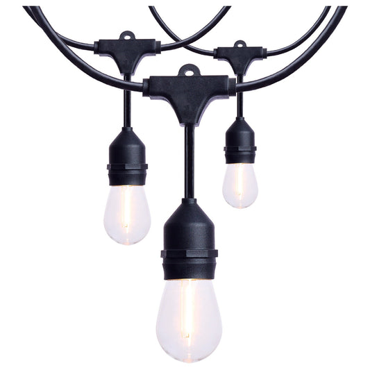 Nuvo Lighting 24ft LED String Light 12-S14 Lamps | Decorative Black and Warm White Glass | Outdoor Patio & Party Room | Model S8020R1