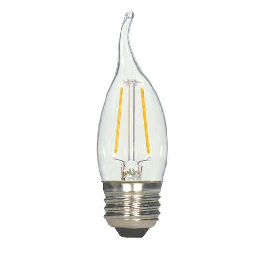 Nuvo Lighting Satco 2.5W CA11 LED Bulb | Clear Glass E26 Medium Base | Dimmable Damp-Rated Light Bulb | 250 Lumens 2700K 80 CRI | Model S9571