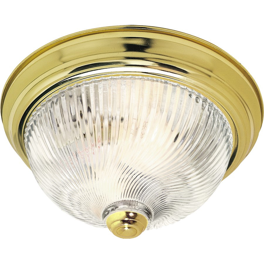 Nuvo SF76-024 11in 2-Light Flush Mount | Traditional Polished Brass and Clear Swirl Glass | Bathroom & Hallway | 11.25 x 11.25 x 5 in | Model SF76-024