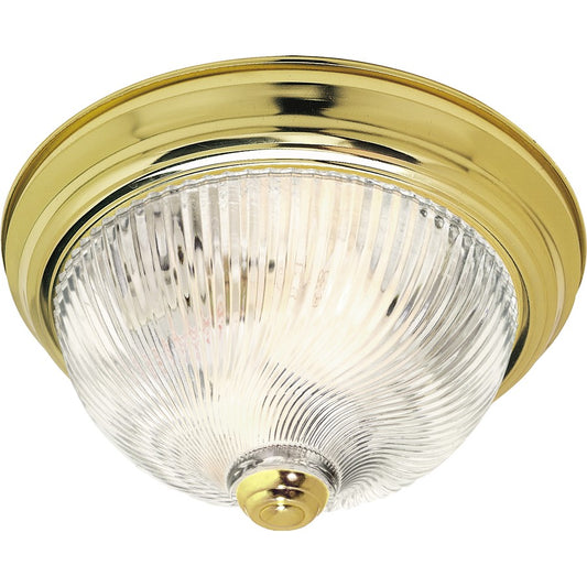 Nuvo SF76-024 11in 2-Light Flush Mount | Traditional Polished Brass and Clear Swirl Glass | Bathroom & Hallway | 11.25 x 11.25 x 5 in | Model SF76-024