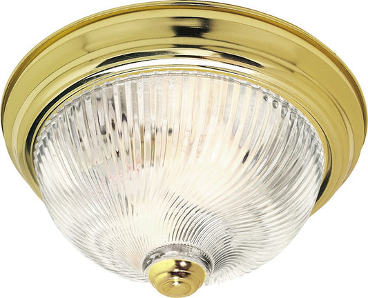 Nuvo 3-Light 15in Flush Mount | Traditional Polished Brass and Clear Swirl Glass | Bathroom & Hallway Ceiling Light | 15.25 x 15.25 x 6 in | Model SF76-026
