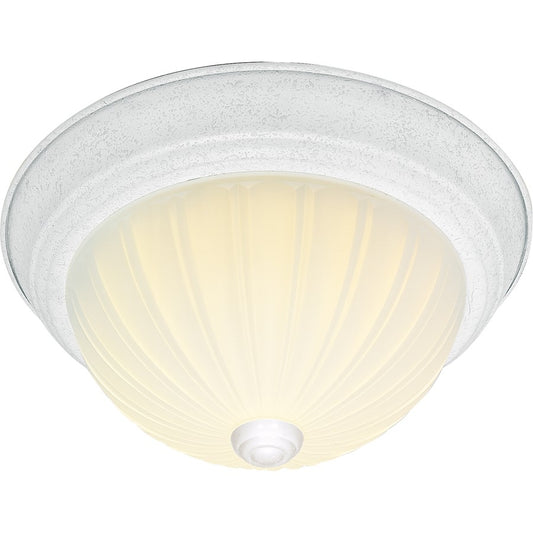 Nuvo SF76-125 11in 2-Light Flush Mount | Traditional Textured White and Frosted Melon Glass | Hallway & Bathroom | 11.25 x 11.25 x 5 in | Model SF76-125