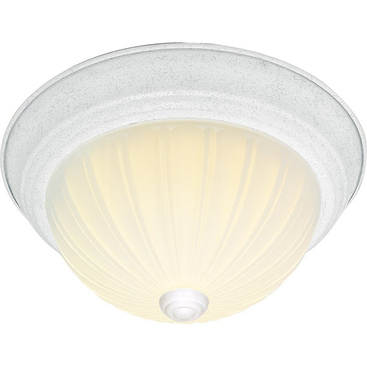 Nuvo SF76-127 13in 2-Light Flush Mount | Traditional Textured White and Frosted Melon Glass | Hallway & Bathroom | 13.25 x 5.5 in | Model SF76-127