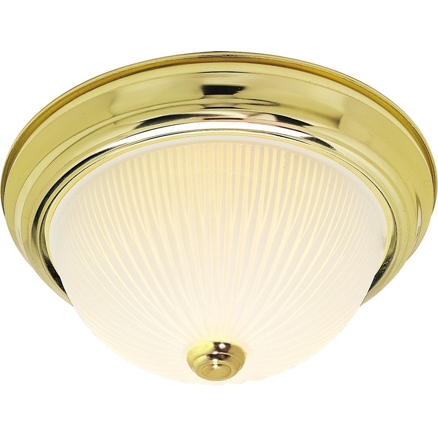 Nuvo Lighting SF76-132 2-Light 13in Flush Mount | Traditional Polished Brass and Frosted Ribbed Glass | Bathroom & Hallway | 13.25 x 5.5 | Model SF76-132