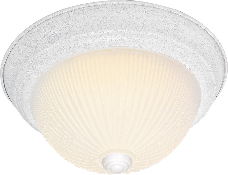 Nuvo Lighting SF76-133 13in 2-Light Flush Mount | Traditional Textured White and Frosted Ribbed Glass | Hallway & Bathroom Ceiling Light | Model SF76-133