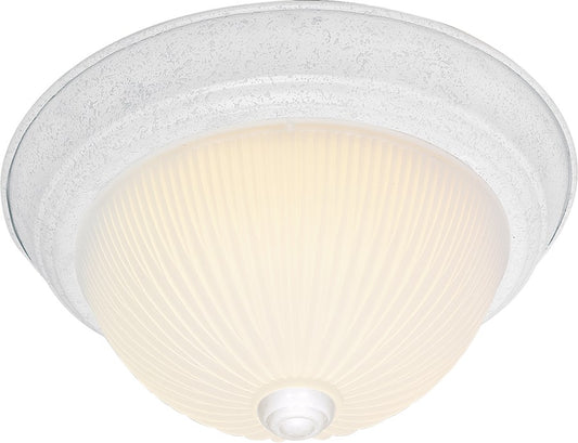 Nuvo Lighting SF76-133 13in 2-Light Flush Mount | Traditional Textured White and Frosted Ribbed Glass | Hallway & Bathroom Ceiling Light | Model SF76-133