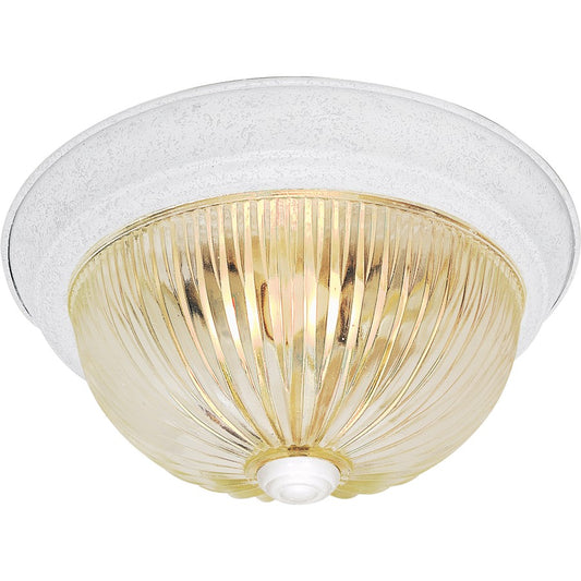 Nuvo 3-Light 15in Flush Mount | Traditional Textured White and Clear Ribbed Glass | Hallway & Bathroom Ceiling Light | 15.25 x 6 in, Damp | Model SF76-193