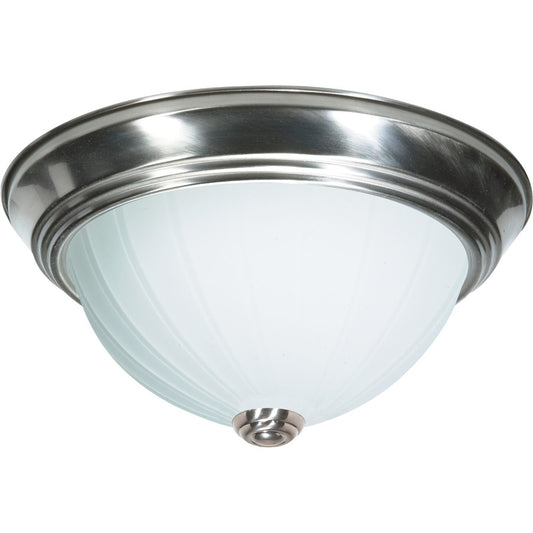 Nuvo 3-Light 15in Flush Mount | Traditional Brushed Nickel and Frosted Melon Glass | Bedroom & Hallway Ceiling Light | 15.25 x 6 in, Damp | Model SF76-245