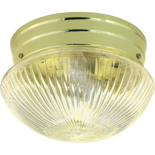 Nuvo SF76-250 8in 1-Light Flush Mount | Traditional Polished Brass and Clear Ribbed Glass | Hallway & Bathroom Ceiling Light | 7.5 x 7.5 | Model SF76-250
