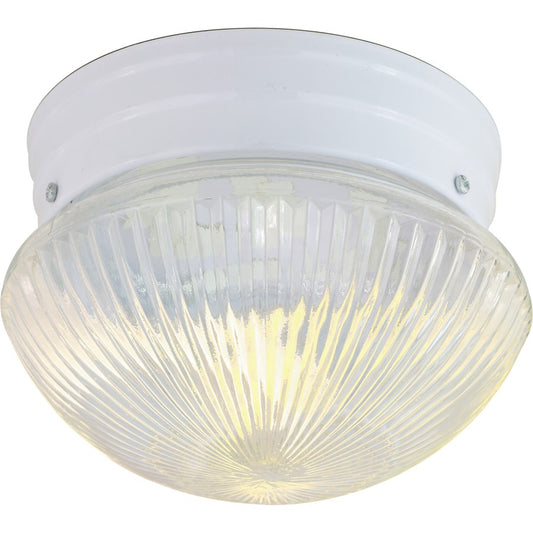 Nuvo SF76-251 8in 1-Light Flush Mount | Traditional White and Clear Ribbed Glass | Hallway & Bathroom Ceiling Light | 7.5 x 7.5 x 5 in | Model SF76-251