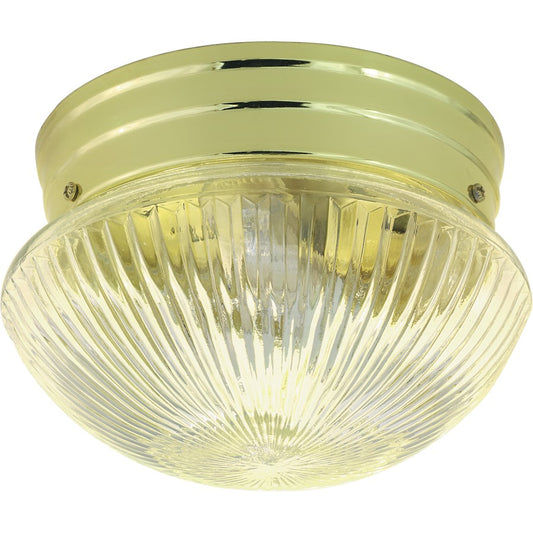 Nuvo SF76-252 10in 2-Light Flush Mount | Traditional Polished Brass and Medium Clear Ribbed Glass | Hallway & Bathroom | 9.5 x 9.5 x 6 in | Model SF76-252