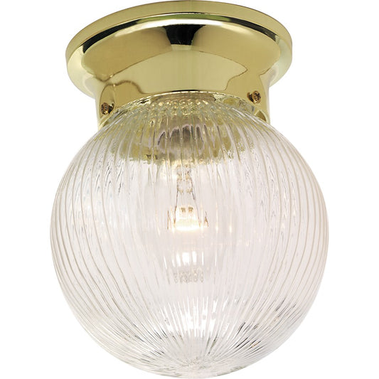 Nuvo SF76-256 6in 1-Light Flush Mount | Traditional Polished Brass and Clear Ribbed Glass | Bathroom & Hallway Ceiling Light | 6 x 6 x | Model SF76-256