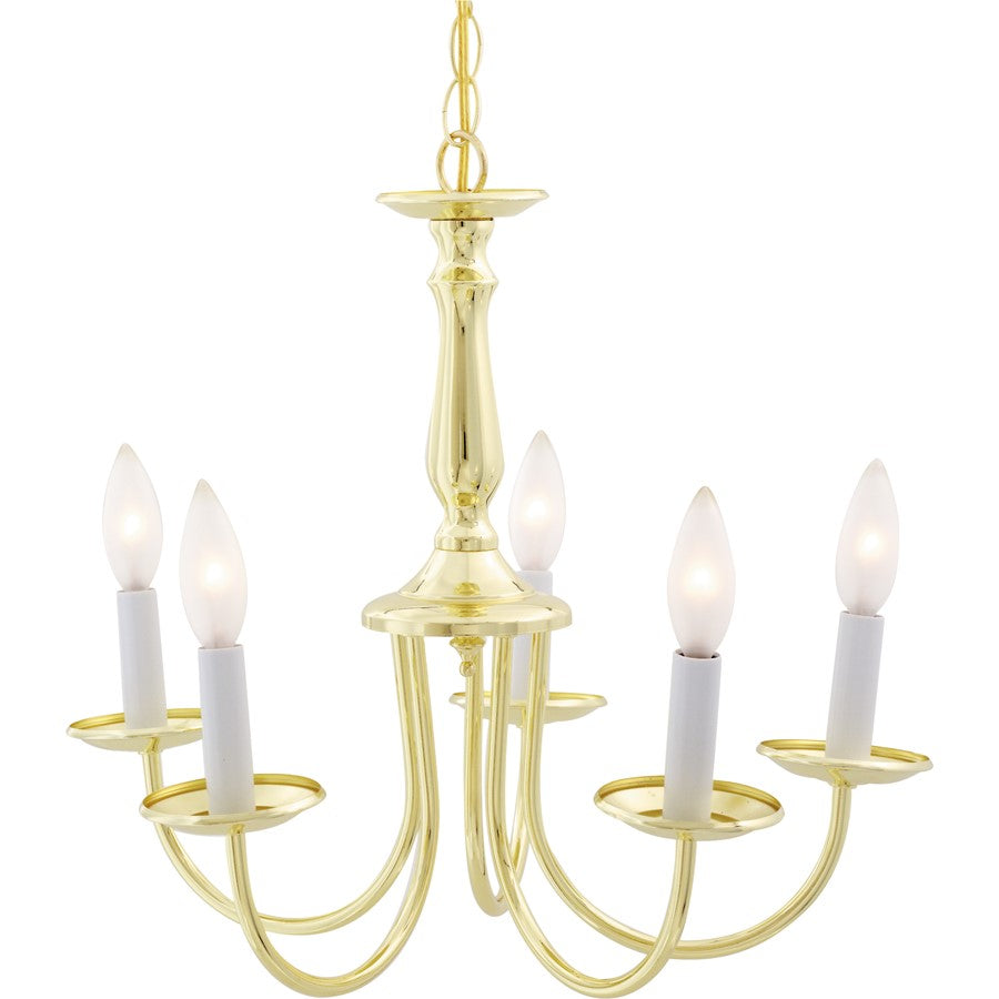 Nuvo Lighting 5-Light 18in Traditional Chandelier | Polished Brass and Candlestick Glass | Kitchen & Dining Room | 18 x 18 x 14 in | Model SF76-280