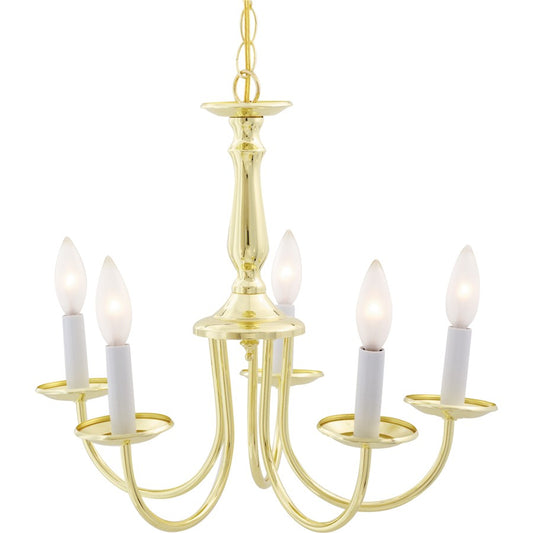 Nuvo Lighting 5-Light 18in Traditional Chandelier | Polished Brass and Candlestick Glass | Kitchen & Dining Room | 18 x 18 x 14 in | Model SF76-280