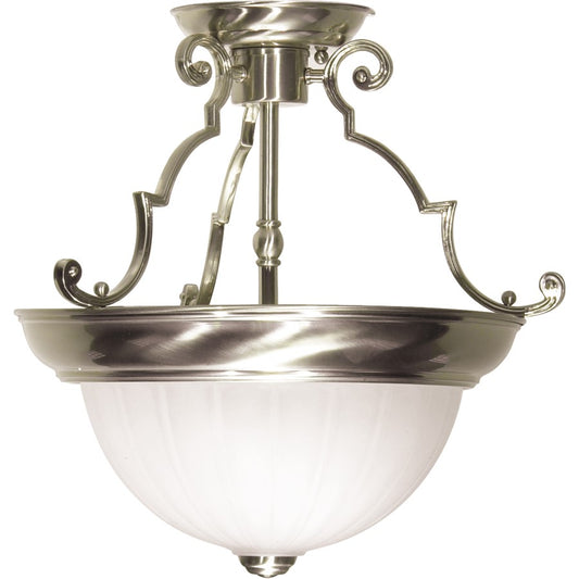 Nuvo SF76-433 13in 2-Light Semi-Flush | Traditional Brushed Nickel and Frosted Melon Glass | Hallway & Bathroom | 13 x 13 x 13 in | Model SF76-433