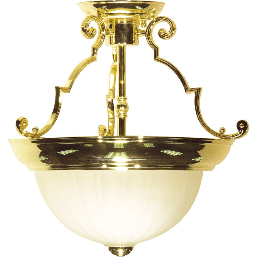 Nuvo SF76-434 13in 2-Light Semi-Flush | Traditional Polished Brass and Frosted Melon Glass | Bathroom & Covered Patio | 13 x 13 x 13 in | Model SF76-434