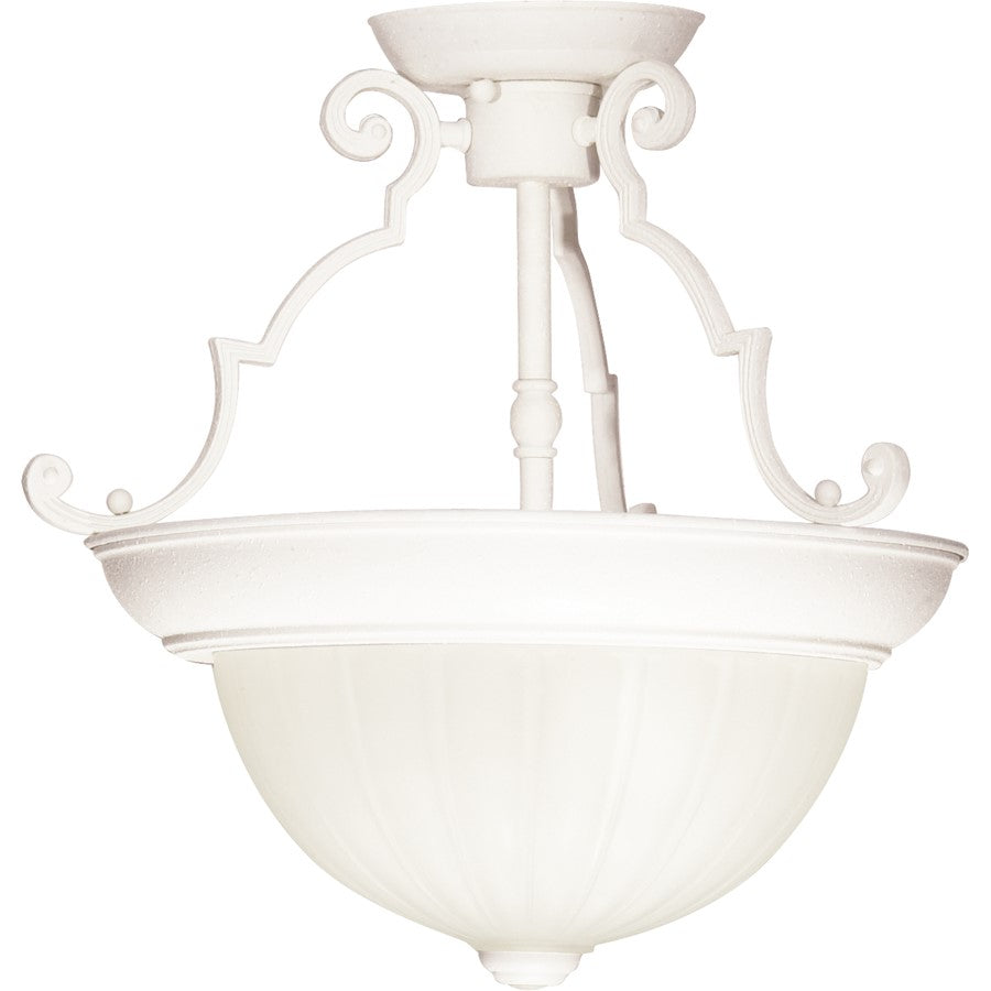 Nuvo SF76-435 13in 2-Light Semi-Flush | Traditional Textured White and Frosted Melon Glass | Damp-Rated Bathroom & Hallway | 13 x 13 x 13 | Model SF76-435
