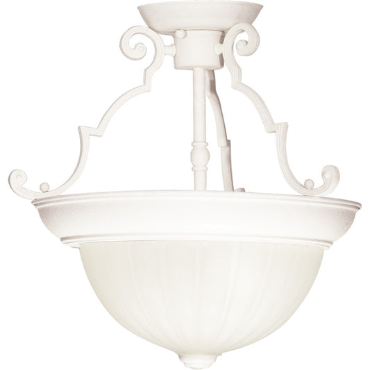 Nuvo SF76-435 13in 2-Light Semi-Flush | Traditional Textured White and Frosted Melon Glass | Damp-Rated Bathroom & Hallway | 13 x 13 x 13 | Model SF76-435