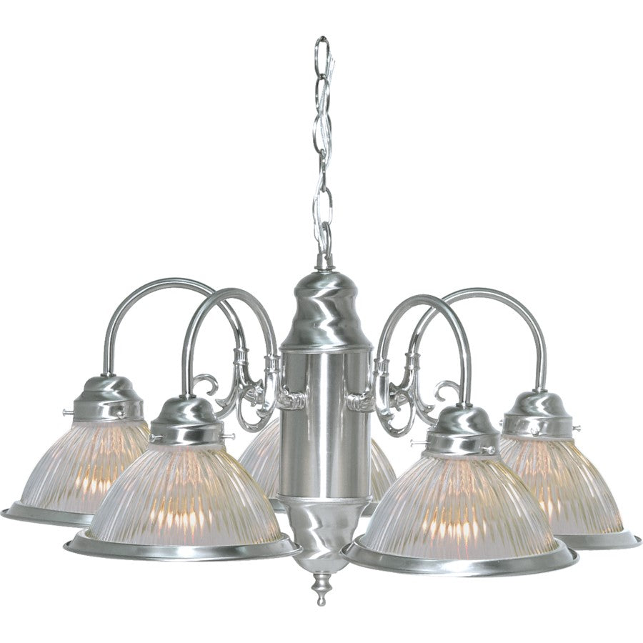 Nuvo 22in 5-Light Chandelier | Traditional Brushed Nickel and Clear Ribbed Glass | Dining Room & Foyer | 22 x 22 x 18 in | Model SF76-444