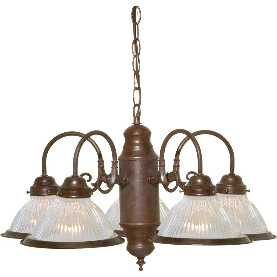 Nuvo 5-Light 22in Chandelier | Traditional Old Bronze and Clear Ribbed Glass | Kitchen Island & Dining Room | 22 x 22 x 18 in | Model SF76-445