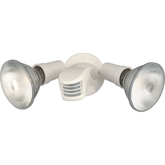 Nuvo Lighting SF76 10in 2-Light Flood Light | Traditional White Plastic with Adjustable Swivel & Motion Sensor | Outdoor Security & | Model SF76-502