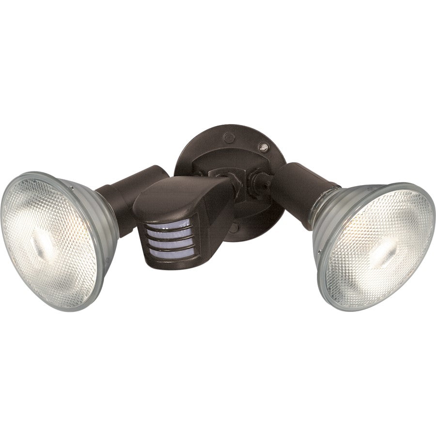 Nuvo Lighting SF76 10in 2-Light Flood Light | Traditional Black Plastic with Motion Sensor | Outdoor Security & Entryway | 10 x 9.5 in | Model SF76-503