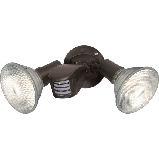 Nuvo Lighting SF76 10in 2-Light Flood Light | Traditional Black Plastic with Motion Sensor | Outdoor Security & Entryway | 10 x 9.5 in | Model SF76-503