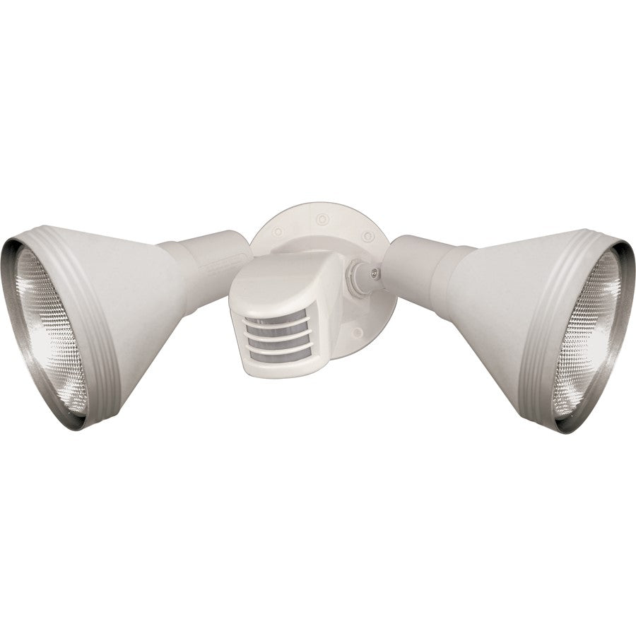 Nuvo Lighting 14in 2-Light Flood Light | Traditional White Aluminum Swivel & Motion Sensor | Outdoor Security & Entryway | 14 x 9.5 in | Model SF76-530
