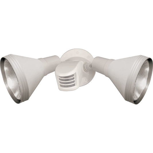 Nuvo Lighting 14in 2-Light Flood Light | Traditional White Aluminum Swivel & Motion Sensor | Outdoor Security & Entryway | 14 x 9.5 in | Model SF76-530