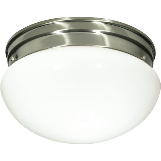 Nuvo SF76-603 2-Light Flush Mount | Traditional Brushed Nickel and Medium White Mushroom Glass | Hallway & Bathroom Ceiling Light | 9.5 x | Model SF76-603