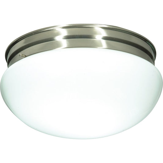 Nuvo SF76-605 12in 2-Light Flush Mount | Traditional Brushed Nickel and White Glass | Damp-Rated Hallway & Bathroom | 12 x 12 x 6 in | Model SF76-605