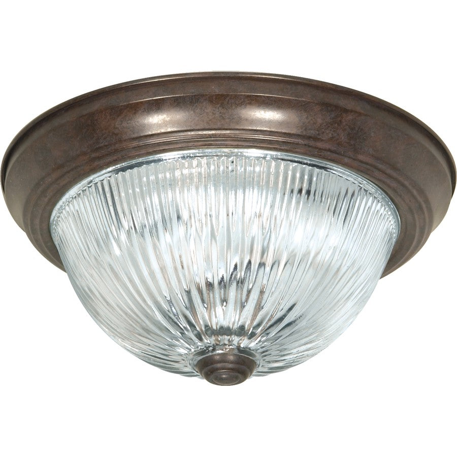 Nuvo Lighting 2-Light 13in Flush Mount | Traditional Old Bronze and Clear Ribbed Glass | Entryway & Hallway | 13.25 x 5.5 in | Model SF76-607