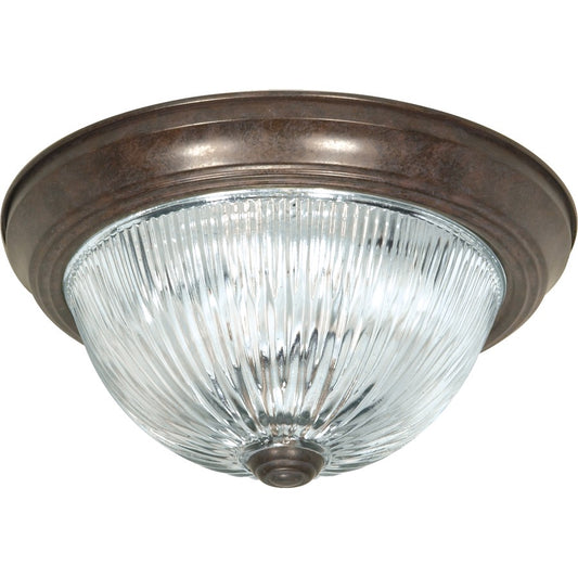 Nuvo Lighting SF76-608 3-Light 15in Flush Mount | Traditional Old Bronze and Clear Ribbed Glass | Hallway & Bathroom Ceiling Light | Model SF76-608