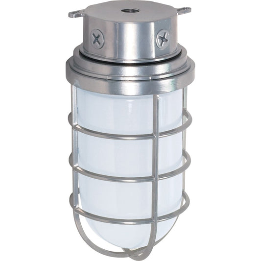 Nuvo SF76-626 11in 1-Light Outdoor Flush Mount | Industrial Metallic Silver and Frosted Glass | Covered Patio & Entryway | 11 x 11 x 5.5 | Model SF76-626
