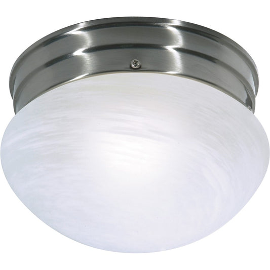 Nuvo SF76-671 8in 1-Light Flush Mount | Traditional Brushed Nickel and Alabaster Glass | Hallway & Bathroom | 7.5 x 7.5 x 5 in | Model SF76-671
