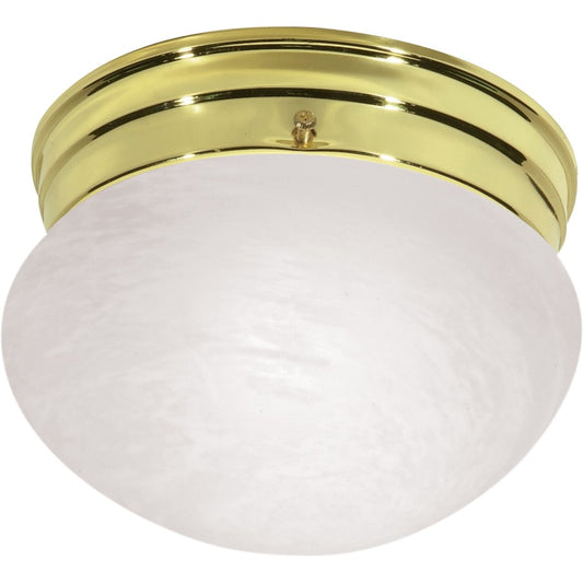 Nuvo SF76-672 8in 1-Light Flush Mount | Traditional Polished Brass and Alabaster Glass | Hallway & Bathroom | 7.5 x 7.5 x 5 in | Model SF76-672