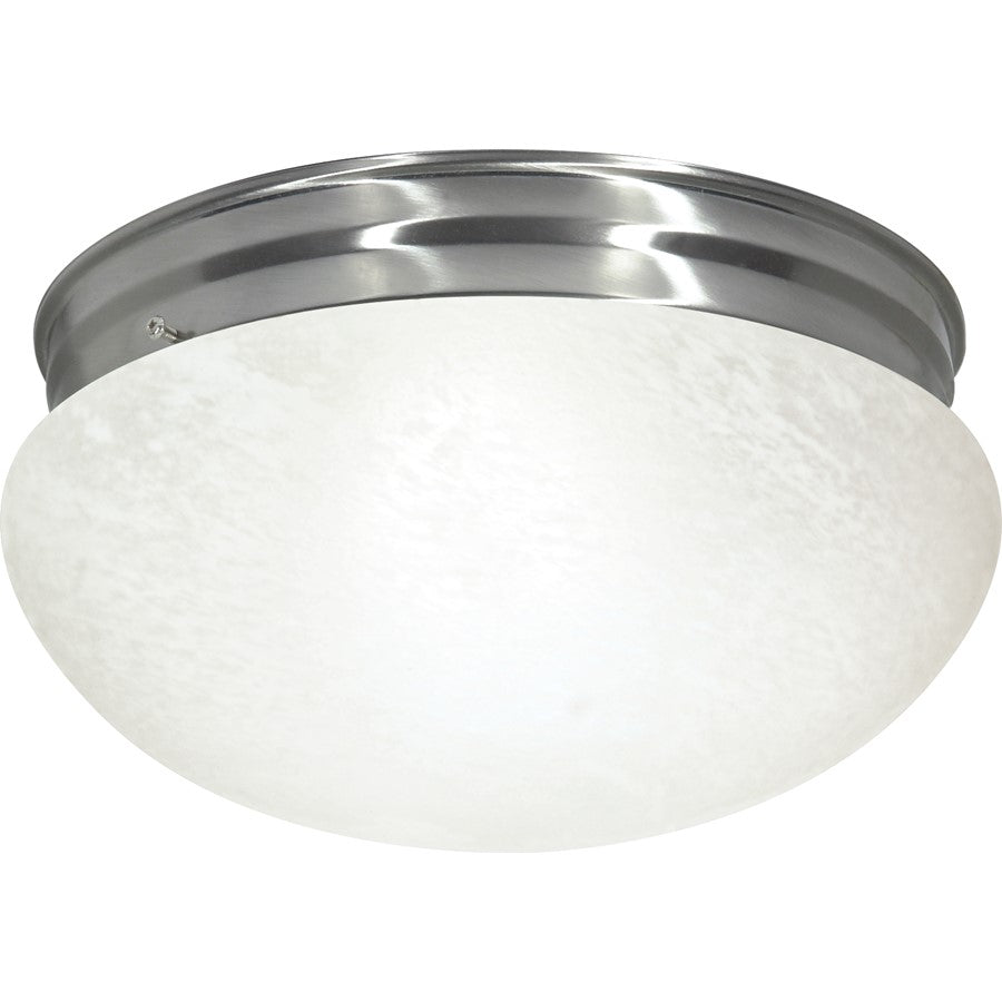 Nuvo SF76-677 12in 2-Light Flush Mount | Traditional Brushed Nickel and Alabaster Glass | Bathroom & Covered Patio | 12 x 12 x 6 in | Model SF76-677