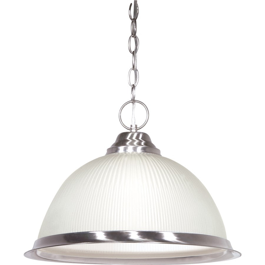 Nuvo SF76-691 15in 1-Light Pendant | Traditional Brushed Nickel and Frosted Prismatic Glass | Kitchen Island & Dining Room | 15 x 15 x | Model SF76-691