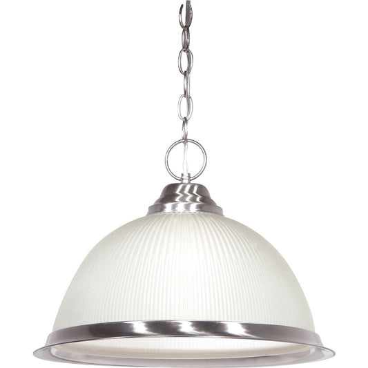 Nuvo SF76-691 15in 1-Light Pendant | Traditional Brushed Nickel and Frosted Prismatic Glass | Kitchen Island & Dining Room | 15 x 15 x | Model SF76-691