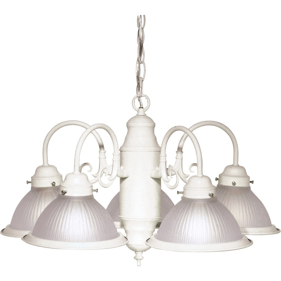 Nuvo 22in 5-Light Chandelier | Traditional Textured White and Frosted Ribbed Glass | Dining Room & Living Room | 22 x 22 x 18 in | Model SF76-693