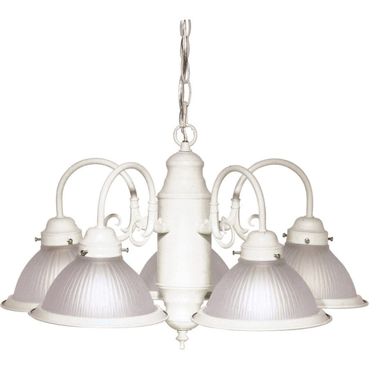 Nuvo 22in 5-Light Chandelier | Traditional Textured White and Frosted Ribbed Glass | Dining Room & Living Room | 22 x 22 x 18 in | Model SF76-693