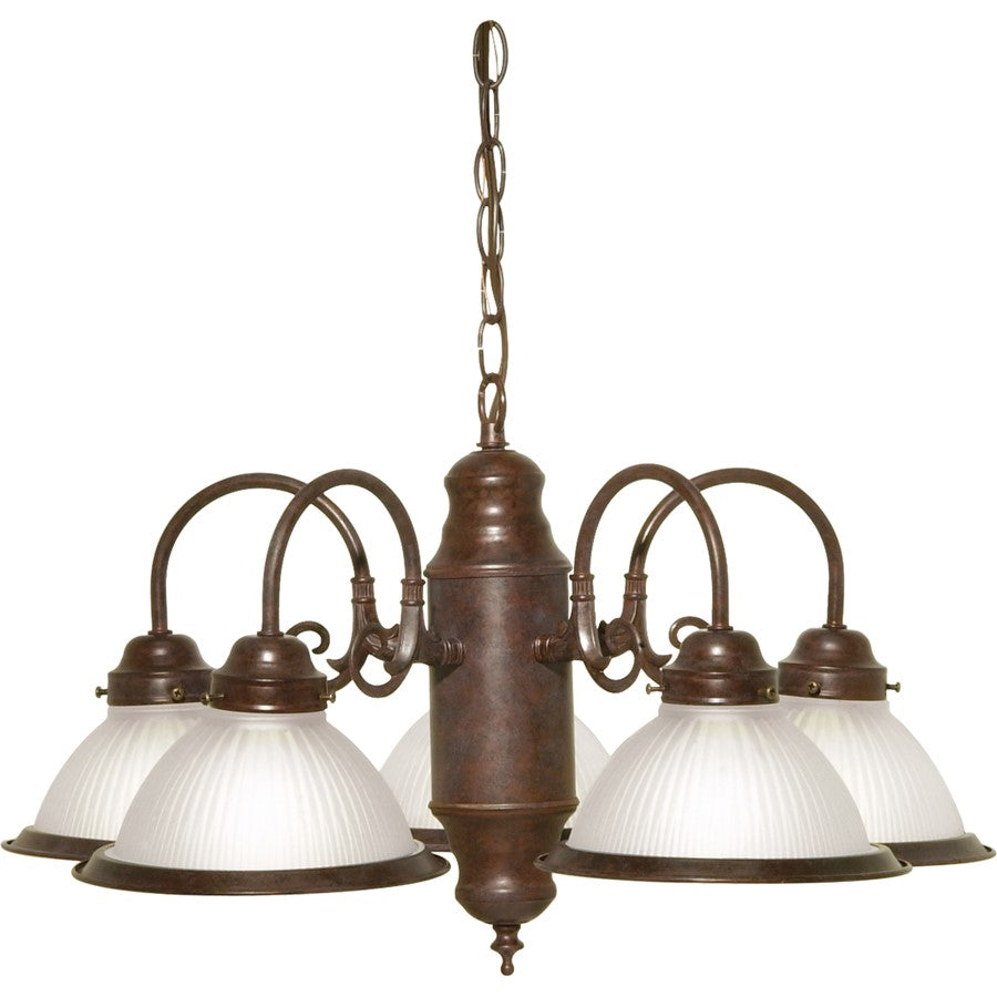 Nuvo 5-Light 22in Chandelier | Traditional Old Bronze and Frosted Ribbed Glass | Dining Room & Living Room | 22 x 22 x 18 in | Model SF76-694