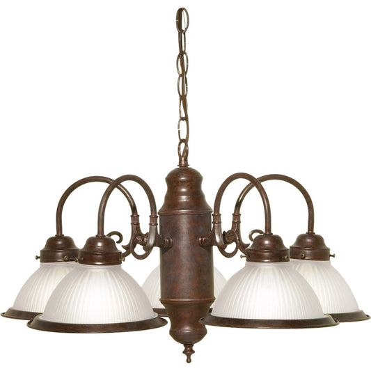 Nuvo 5-Light 22in Chandelier | Traditional Old Bronze and Frosted Ribbed Glass | Dining Room & Living Room | 22 x 22 x 18 in | Model SF76-694